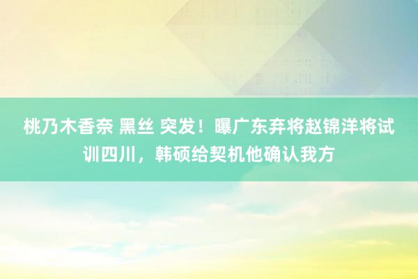 桃乃木香奈 黑丝 突发！曝广东弃将赵锦洋将试训四川，韩硕给契机他确认我方